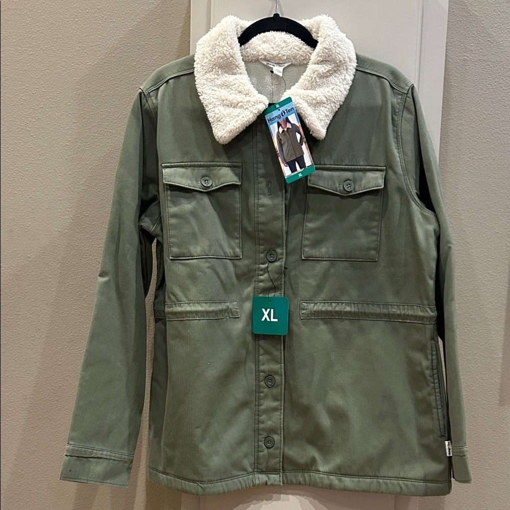 Nwt Hang Ten Olive Jacket with Cream Sherpa Collar, fleece lined, Size XL - Picture 1 of 9